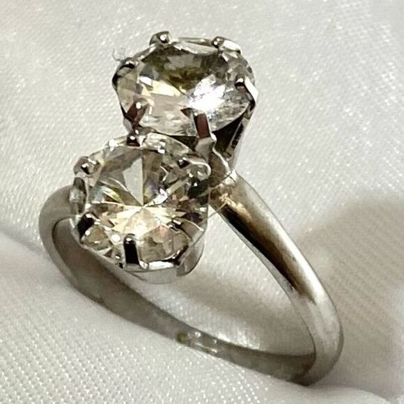 SS# Double Round  Sz.6  Simulated Diamond & Sterling 925 Silver Ring - Picture 4 of 9